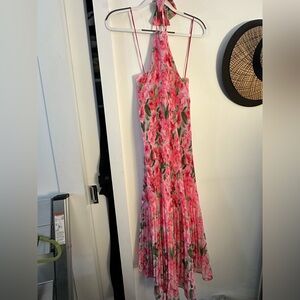 Zara Floral Pleated Halter Maxi Dress